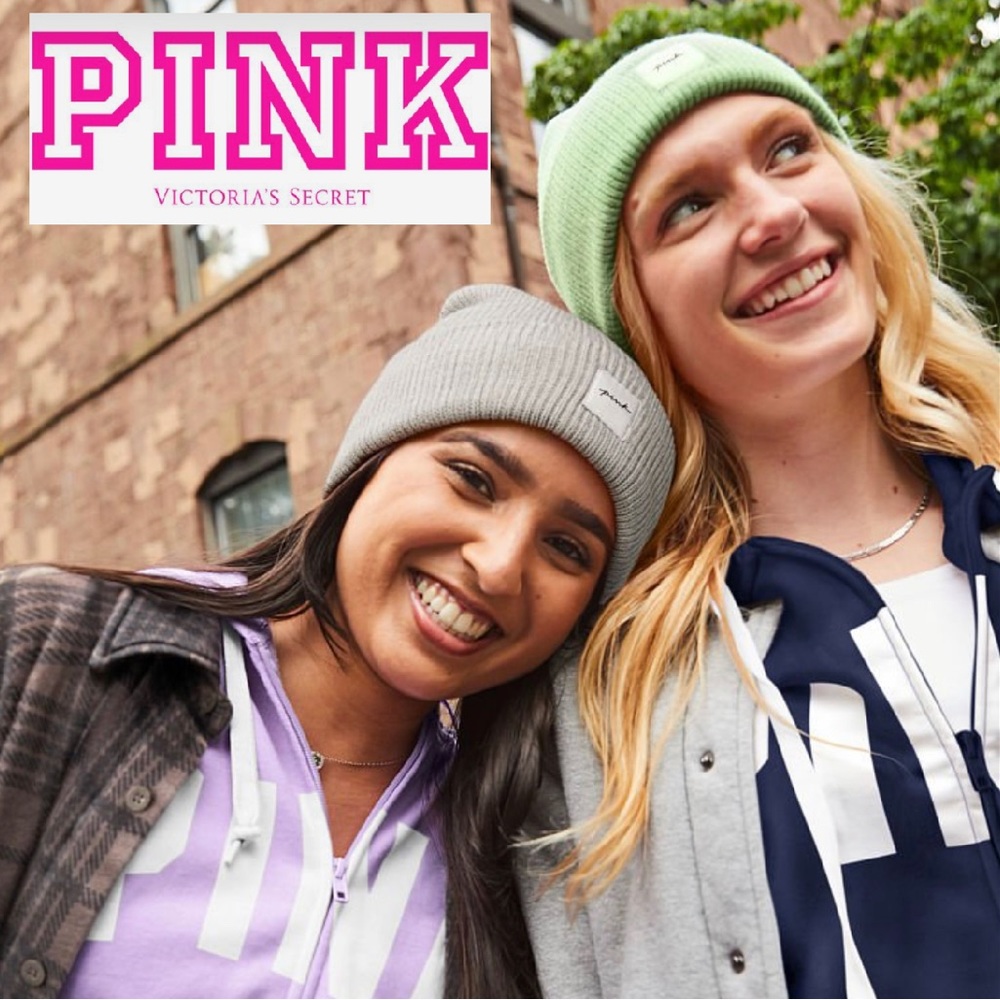 VS Pink Grey Rib Beanie